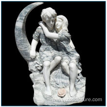 Multi Color Life Size Marble Young Couple Statue